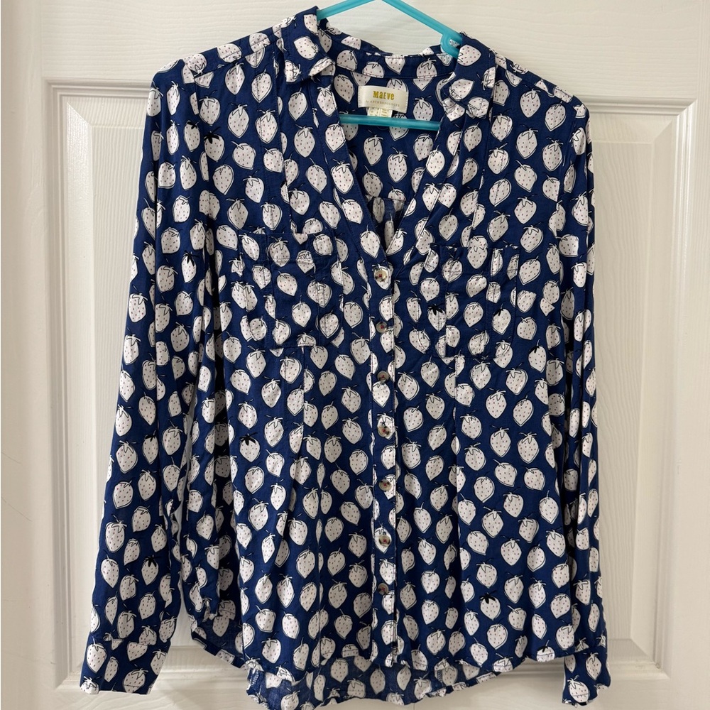 Maeve by Anthropologie Rochelle Strawberry Button Down Blouse - 2